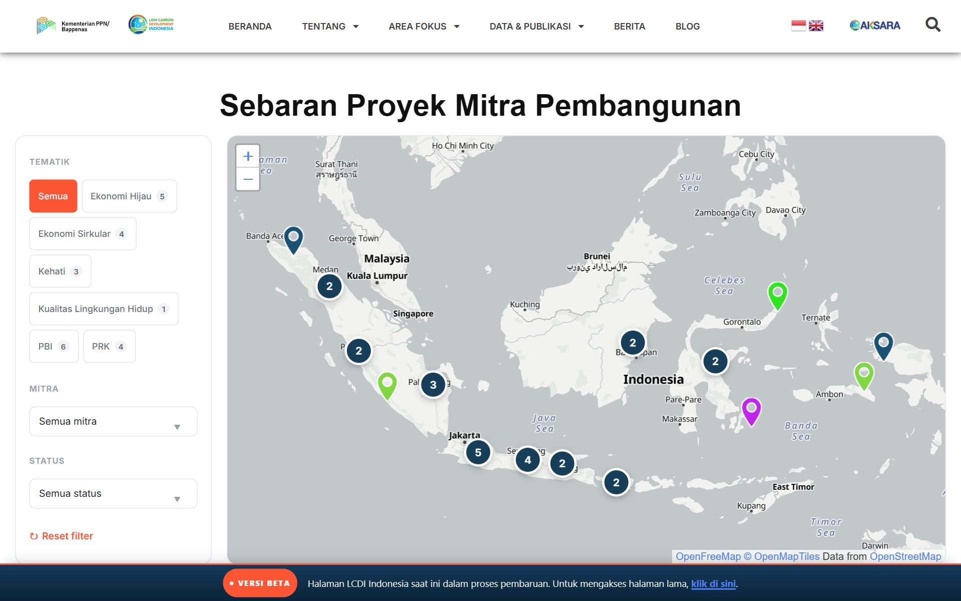 LCDI Indonesia map of development partners’ projects across Indonesia